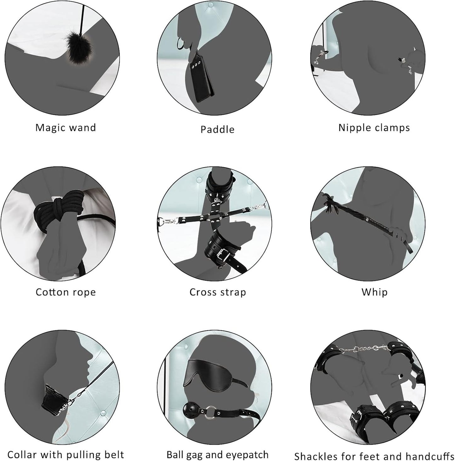 11 Pcs BDSM Leather Bondage Sets