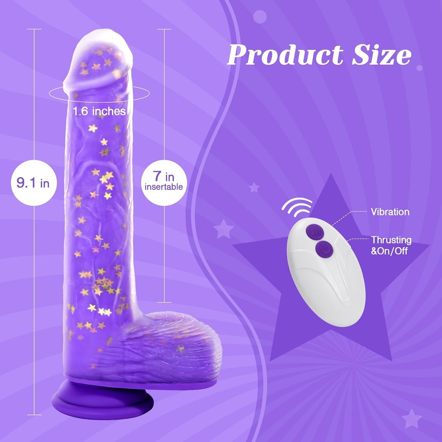 9.25" Thrusting & Vibrating Silicone Dildo